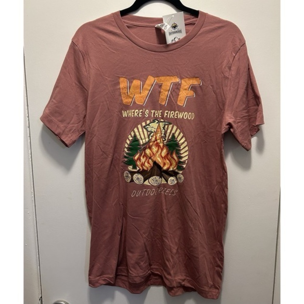 WTF "Where The Firewood" Camping‎ Outdorzees T Shirt Size Medium Burgundy